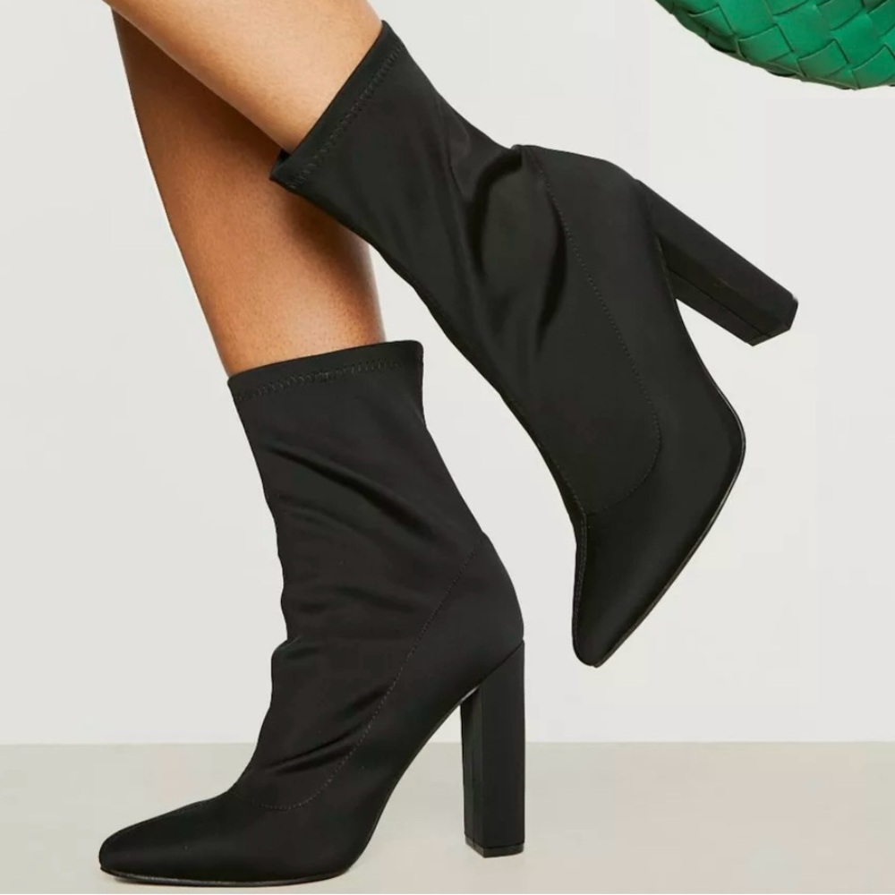 Call It Spring Black Sock Ankle Boots Block Heel Size 8.5